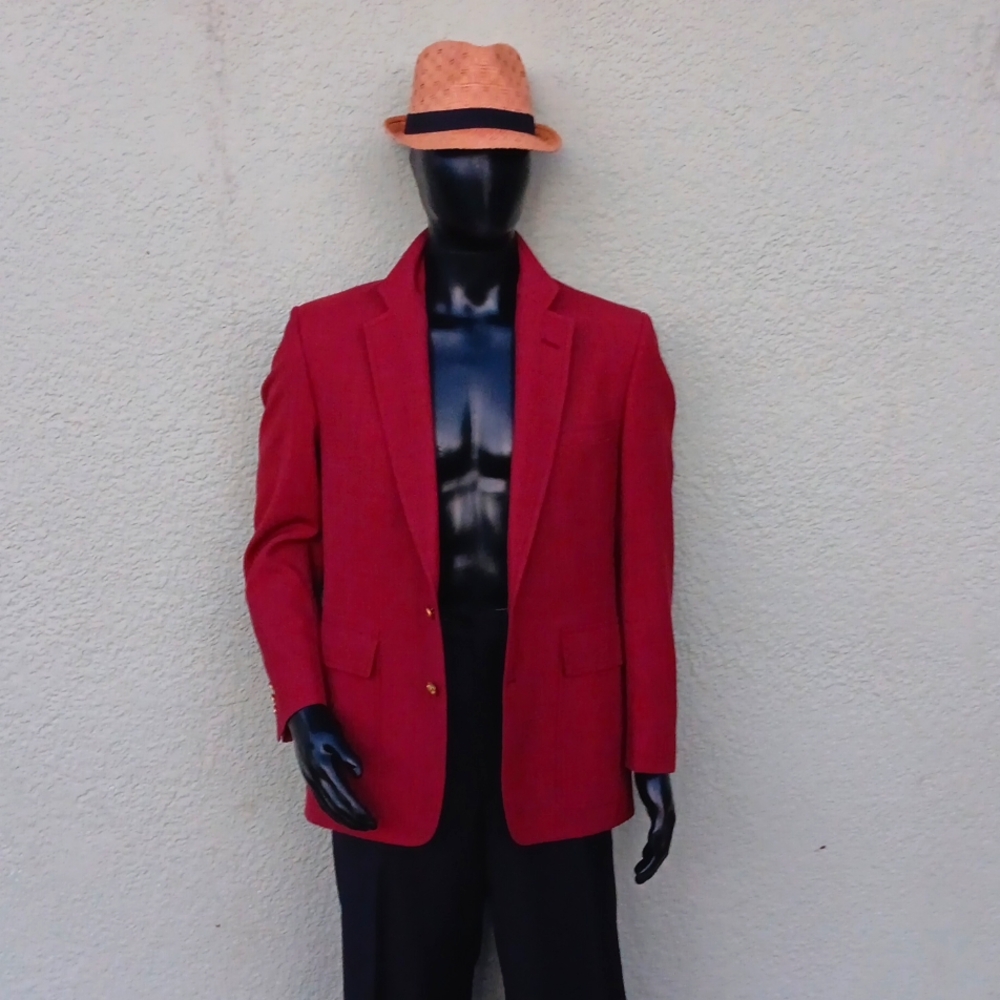 Palm Beach Men's Vintage Burgundy Clssic Blazer W/Gold Button Accents